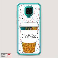 Жидкий чехол с блестками "Coffee прозрачный стакан" на Xiaomi Redmi Note 9 Pro Awog