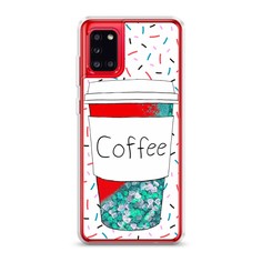 Жидкий чехол с блестками "Coffee прозрачный стакан" на Samsung Galaxy A31 Awog