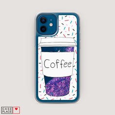 Жидкий чехол с блестками "Coffee прозрачный стакан" на Apple iPhone 12 Awog