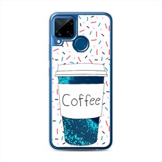Жидкий чехол с блестками "Coffee прозрачный стакан" на Realme C15 Awog