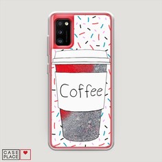 Жидкий чехол с блестками "Coffee прозрачный стакан" на Samsung Galaxy A41 Awog