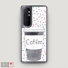 Жидкий чехол с блестками "Coffee прозрачный стакан" на Xiaomi Mi Note 10 lite Awog