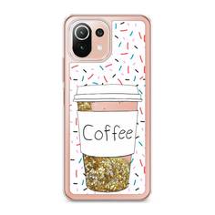 Жидкий чехол с блестками "Coffee прозрачный стакан" на Xiaomi Mi 11 Lite Awog