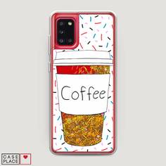 Жидкий чехол с блестками "Coffee прозрачный стакан" на Samsung Galaxy A31 Awog