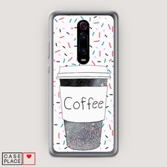 Жидкий чехол с блестками "Coffee прозрачный стакан" на Xiaomi Mi 9T Pro Awog