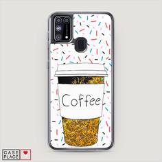 Жидкий чехол с блестками "Coffee прозрачный стакан" на Samsung Galaxy M31 Awog