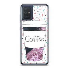 Жидкий чехол с блестками "Coffee прозрачный стакан" на Samsung Galaxy A71 Awog