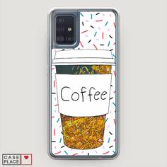 Жидкий чехол с блестками "Coffee прозрачный стакан" на Samsung Galaxy A51 Awog