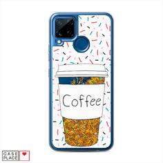 Жидкий чехол с блестками "Coffee прозрачный стакан" на Realme C15 Awog