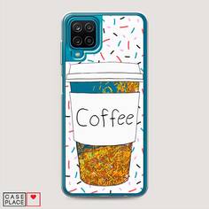 Жидкий чехол с блестками "Coffee прозрачный стакан" на Samsung Galaxy A12 Awog