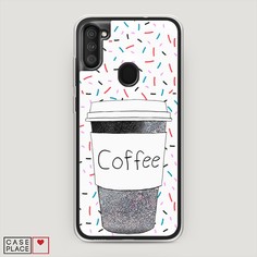 Жидкий чехол с блестками "Coffee прозрачный стакан" на Samsung Galaxy M11 Awog