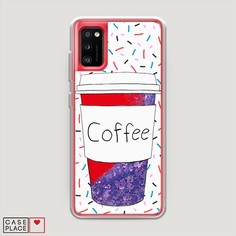 Жидкий чехол с блестками "Coffee прозрачный стакан" на Samsung Galaxy A41 Awog