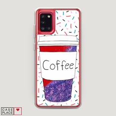 Жидкий чехол с блестками "Coffee прозрачный стакан" на Samsung Galaxy A31 Awog