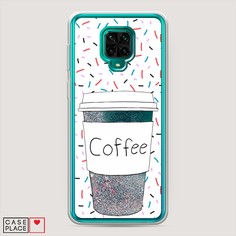 Жидкий чехол с блестками "Coffee прозрачный стакан" на Xiaomi Redmi Note 9 Pro Awog