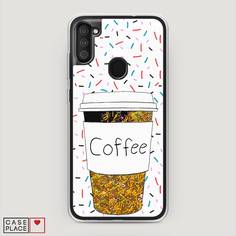Жидкий чехол с блестками "Coffee прозрачный стакан" на Samsung Galaxy M11 Awog