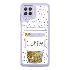 Жидкий чехол с блестками "Coffee прозрачный стакан" на Samsung Galaxy A22 Awog