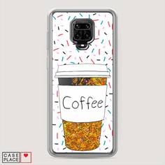 Жидкий чехол с блестками "Coffee прозрачный стакан" на Xiaomi Redmi Note 9S Awog