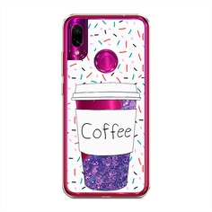 Жидкий чехол с блестками "Coffee прозрачный стакан" на Xiaomi Redmi Note 7 Awog