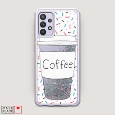 Жидкий чехол с блестками "Coffee прозрачный стакан" на Samsung Galaxy A32 Awog
