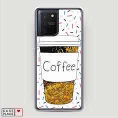 Жидкий чехол с блестками "Coffee прозрачный стакан" на Samsung Galaxy A91 Awog