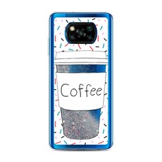 Жидкий чехол с блестками "Coffee прозрачный стакан" на Xiaomi Poco X3 NFC Awog