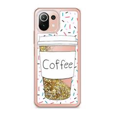 Жидкий чехол с блестками "Coffee прозрачный стакан" на Xiaomi 11 Lite 5G NE Awog