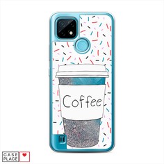 Жидкий чехол с блестками "Coffee прозрачный стакан" на Realme C21 Awog