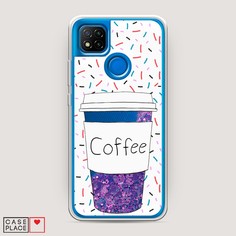 Жидкий чехол с блестками "Coffee прозрачный стакан" на Xiaomi Redmi 9C Awog