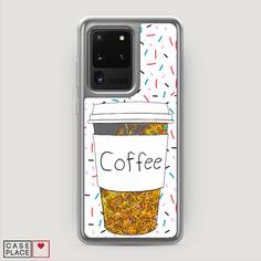 Жидкий чехол с блестками "Coffee прозрачный стакан" на Samsung Galaxy S20 Ultra Awog