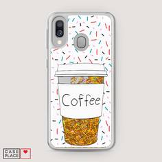 Жидкий чехол с блестками "Coffee прозрачный стакан" на Samsung Galaxy A40 Awog