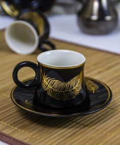 Кофейный сервиз 48700 ФэнТорг 0,1л. 12пр. керам. черн.-золот.