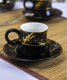 Кофейный сервиз 48702 ФэнТорг 0,1л. 12пр. керам. черн.-золот.