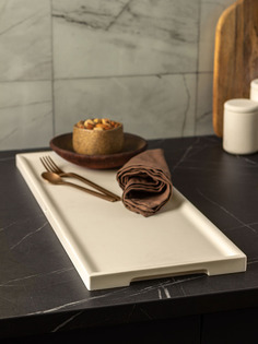 Декоративный кухонный поднос MUSKO HOME Dorian Long L, 50x20 см, бетон, кремовый матовый