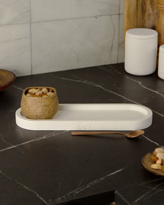 Поднос декоративный кухонный MUSKO HOME Lora M, 30x10 см, бетон, белый матовый