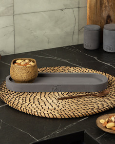 Поднос декоративный кухонный MUSKO HOME Lora M, 30x10 см, бетон, черный матовый