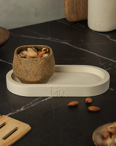 Поднос декоративный кухонный MUSKO HOME Lora S, 20x10 см, бетон, кремовый матовый