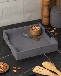 Поднос декоративный кухонный MUSKO HOME James Square L, 30x30 см, бетон, черный матовый
