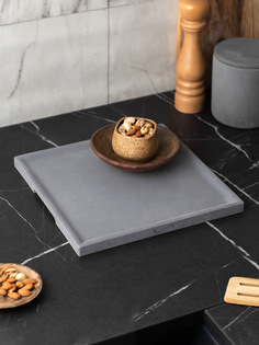 Декоративный кухонный поднос MUSKO HOME Dorian Square L, 30x30 см, бетон, черный матовый