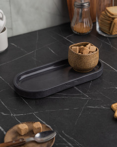 Поднос декоративный кухонный MUSKO HOME Ben S, 26x11 см, бетон, черный глянцевый