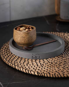 Поднос круглый кухонный MUSKO HOME Lora L, 20x20 см, бетон, черный матовый