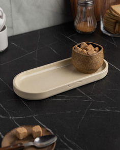Поднос декоративный кухонный MUSKO HOME Ben S, 26x11 см, бетон, кремовый глянцевый