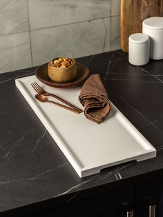 Декоративный кухонный поднос MUSKO HOME Dorian Long L, 50x20 см, бетон, белый матовый