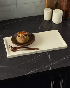 Декоративный кухонный поднос MUSKO HOME Dorian Long S, 40x20 см, бетон, кремовый матовый