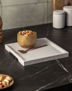 Декоративный кухонный поднос MUSKO HOME Dorian Square S, 20x20 см, бетон, серый матовый