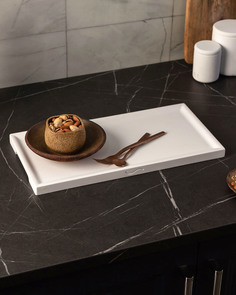 Декоративный кухонный поднос MUSKO HOME Dorian Long S, 40x20 см, бетон, белый матовый