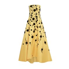 Шелковое платье с отделкой бисером и перьями Oscar de la Renta