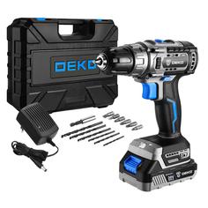 Дрель-шуруповерт аккумуляторная бесщеточная DEKO Sharker 20V в кейсе, 20В, 2*2.0Ач