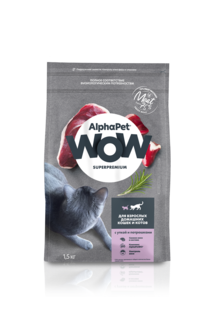 Сухой корм AlphaPet WOW для кошек, с уткой и потрошками, 1,5 кг
