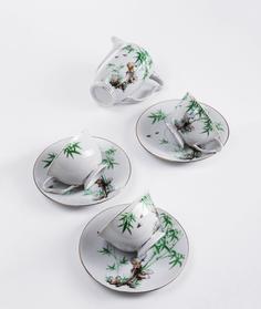 Набор из 3 чайных пар и молочника, фарфор, роспись, золочение, Китай, 1990-2020 гг. Однажды