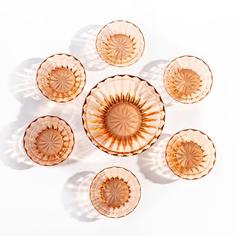 Набор из 6 розеток и конфетницы, стекло, СССР, 1970-1990 гг. Однажды